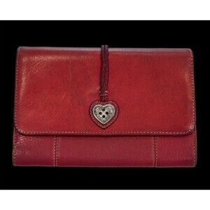 Brighton Red Pebbled Leather Trifold Wallet Organizer Checkbook Clutch